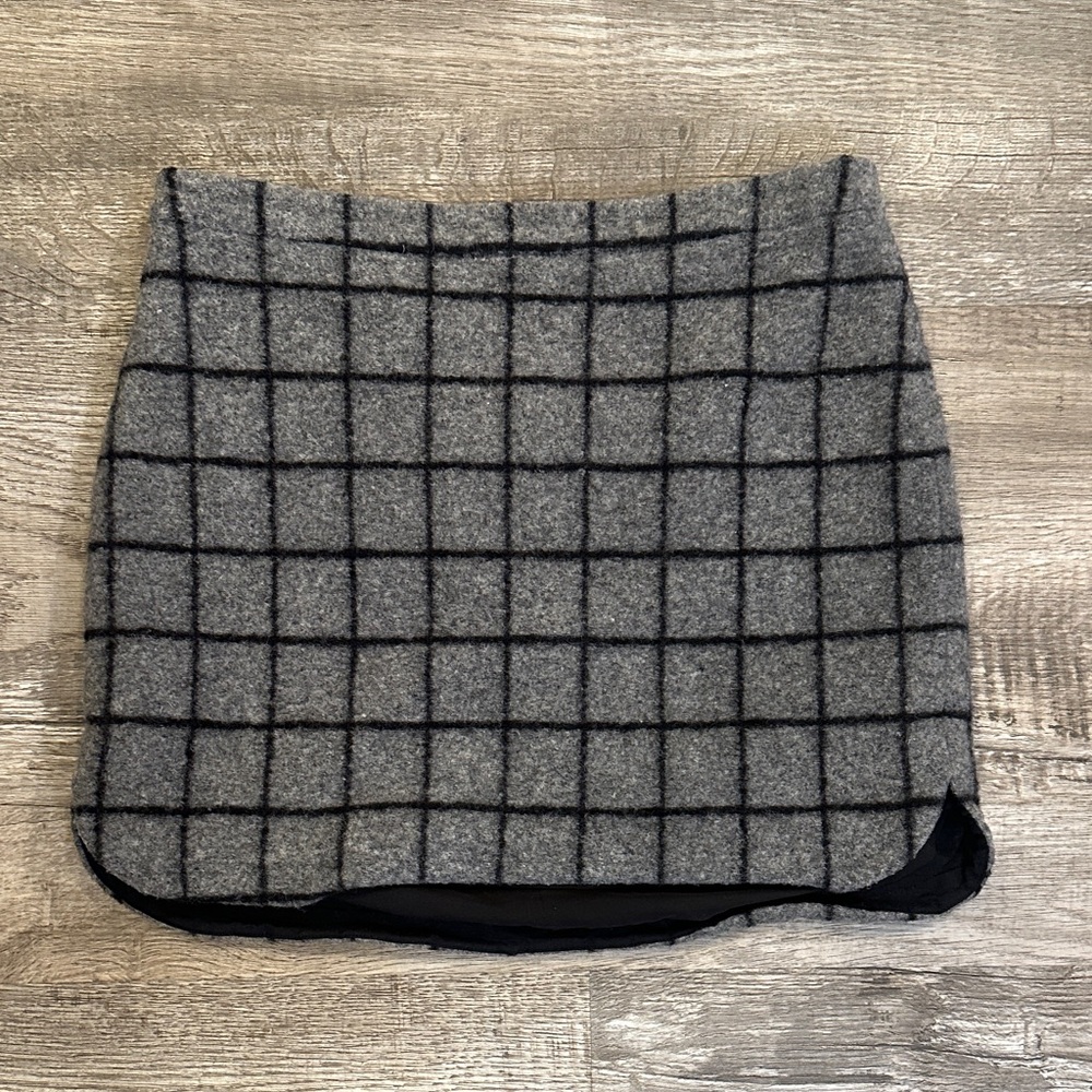 Madewell Women’s Black and Gray Grid Checked Skirt Wool Blend‎ Size 12